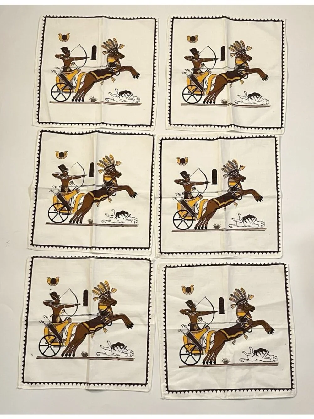Vintage Egyptian Cotton Napkins Set of 6 Made in Egypt Pharaoh Chariot Egyptian